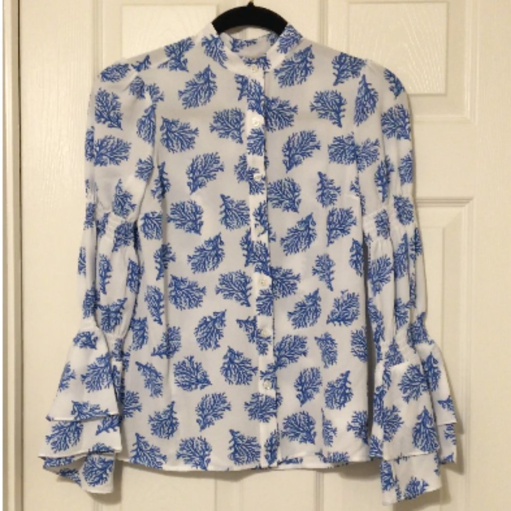 Blue and white button up